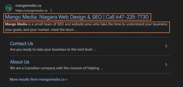 Meta title and description in Google search results