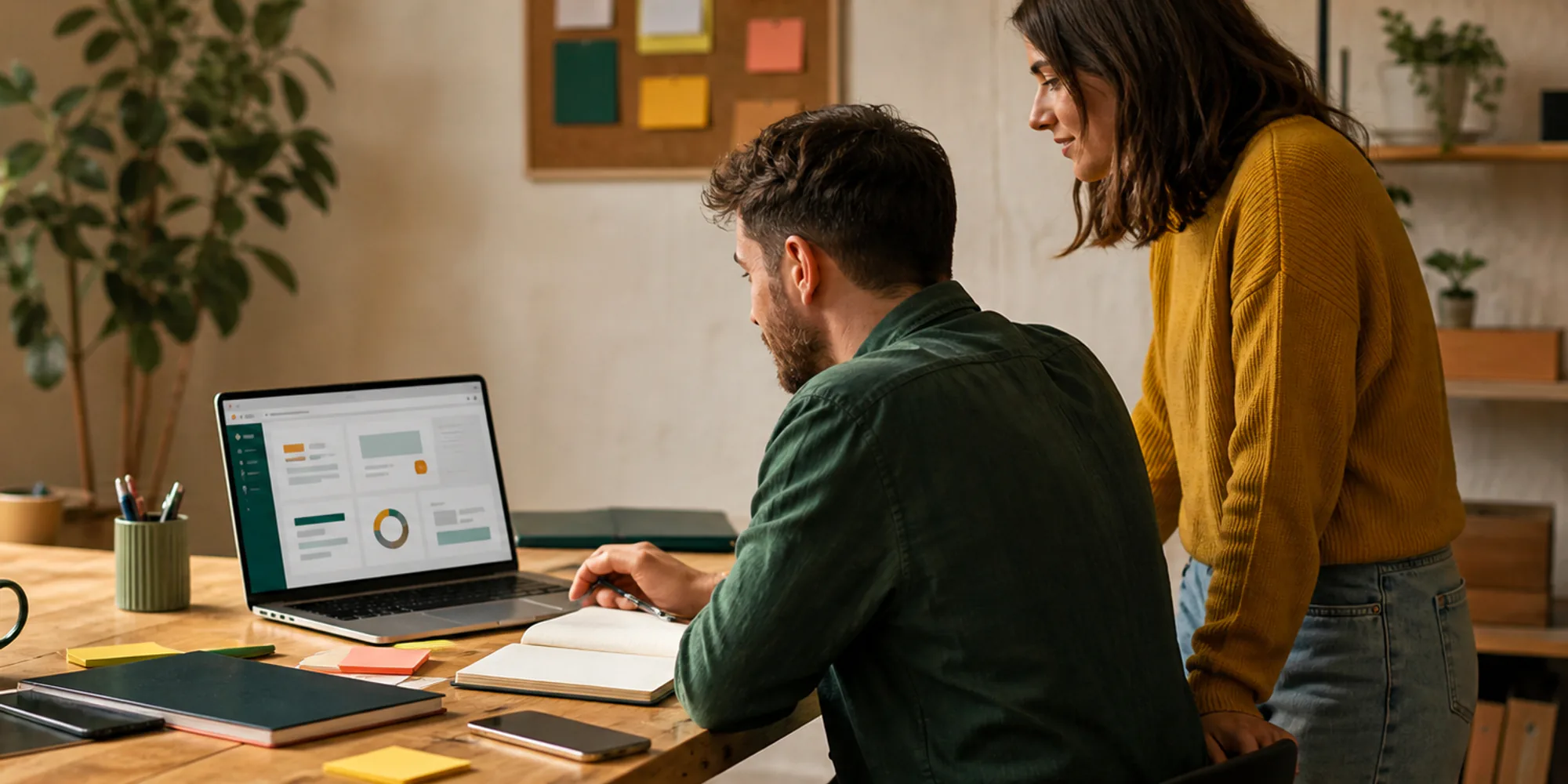 Two people reviewing a client dashboard together