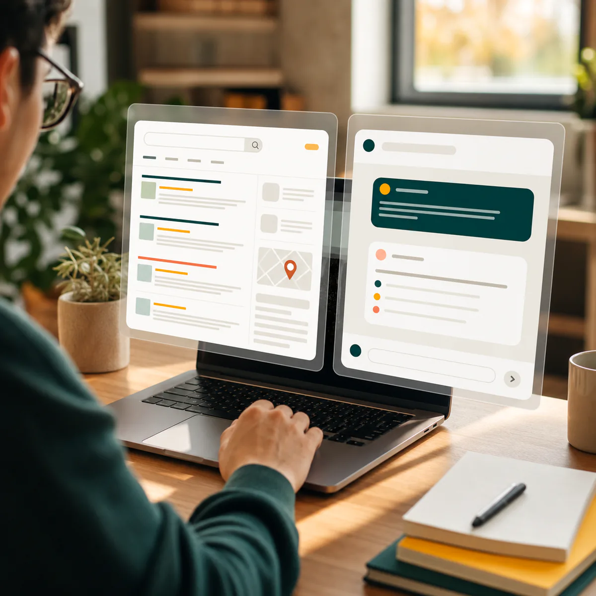 Search and AI answer panels side by side